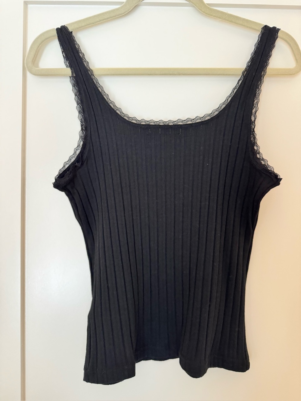 J. Crew Black Ribbed Lace-Trim Tank Size S